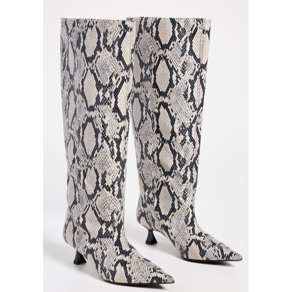 GANNI Soft Slouchy High Shaft Boots Snake Sand Gray
